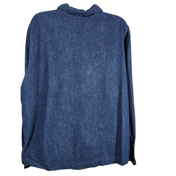 Blair Women Denim Shirt XL Embroidered Festive Poinsettia Holiday Button Front - Picture 2 of 9